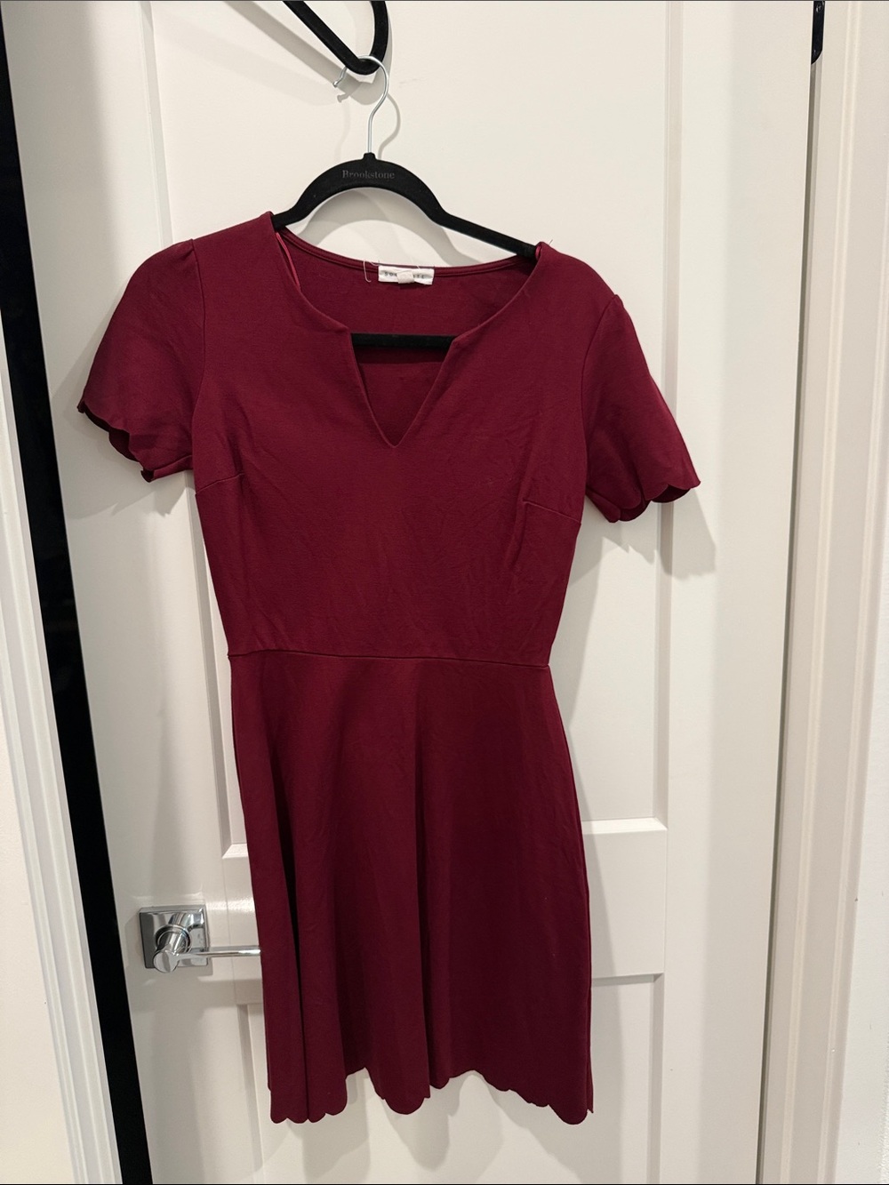Women's Burgundy Short Sleeve Fit-and-Flare Dress